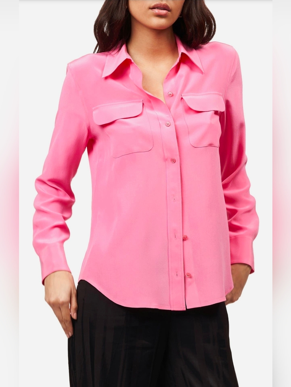 Equipment Signature Slim Fit Silk Button-Up Shirt Azalea Pink Size Large NWT